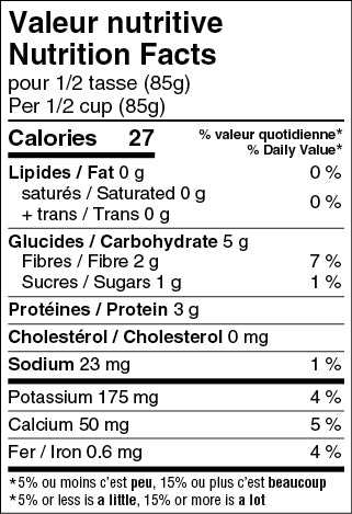 Nutritonal sheet for product