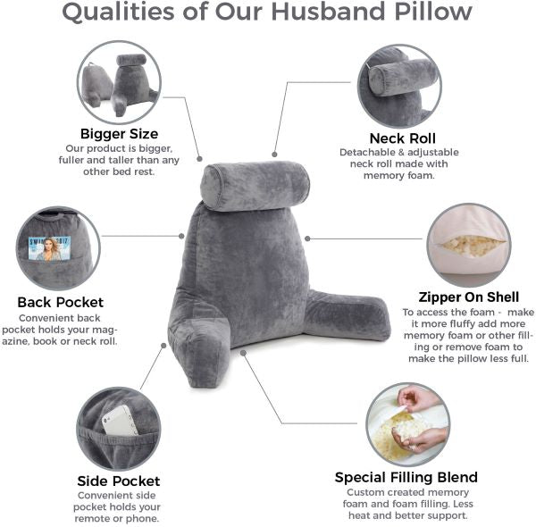 Bed Rest Pillow with Arms Features | Husband Pillow