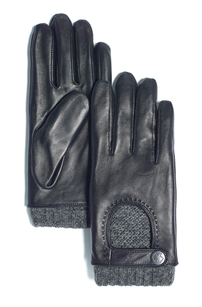 Smooth leather cashmere-lined gloves, Brume