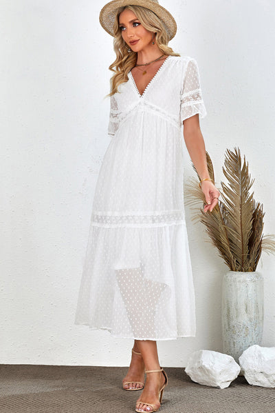 Swiss Dot Print See-through Lace Patch Layered Long Dress – Always Elegant  Bridal