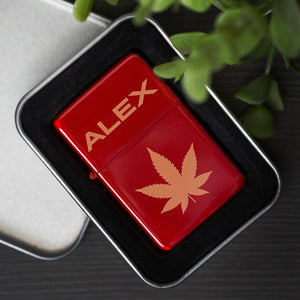 Personalised Hash Leaf Red Ice Lighter & Gift Box