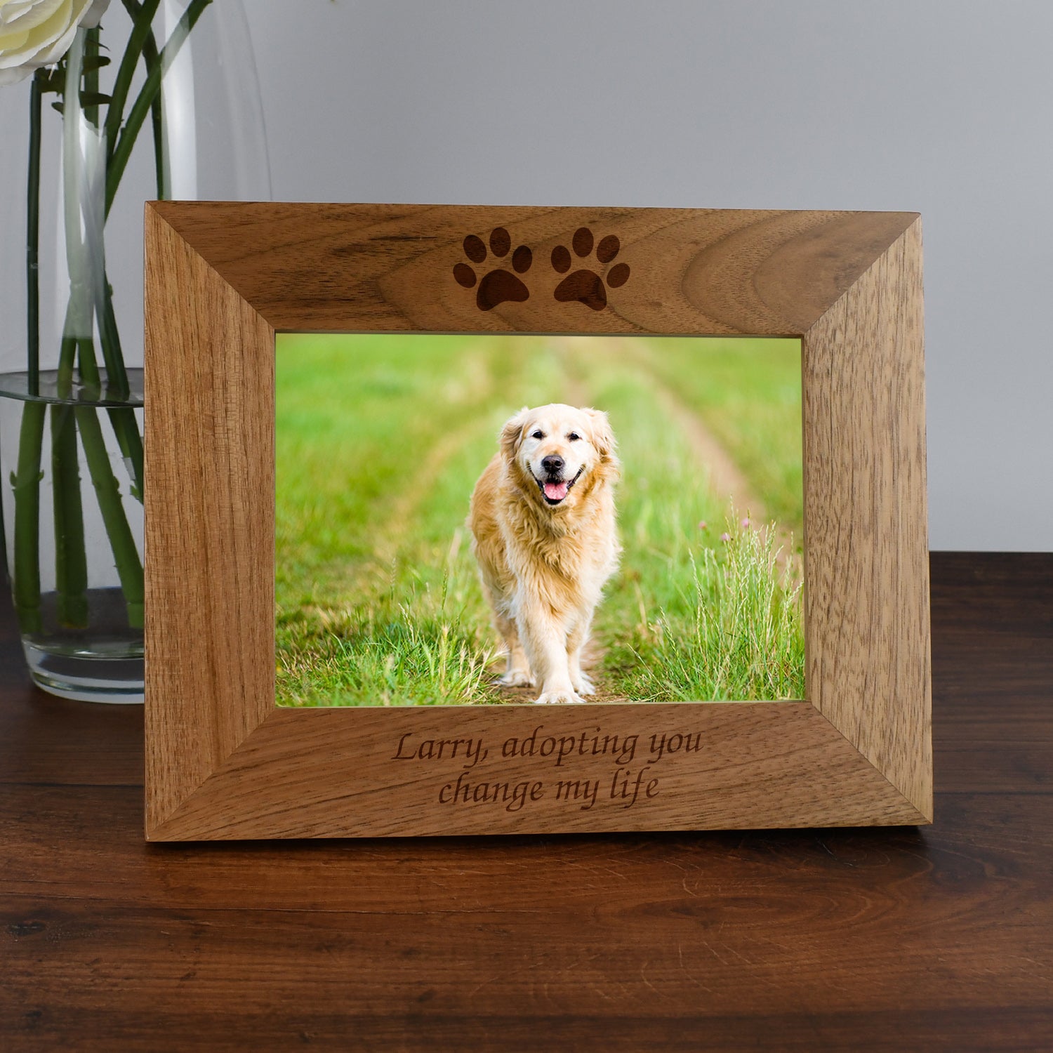 Personalised Wooden 7x5 Landscape Paw Prints Frame