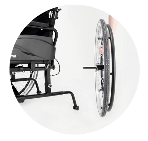 Reduce the weight and size of the wheelchair with the quick-release rear wheels.
