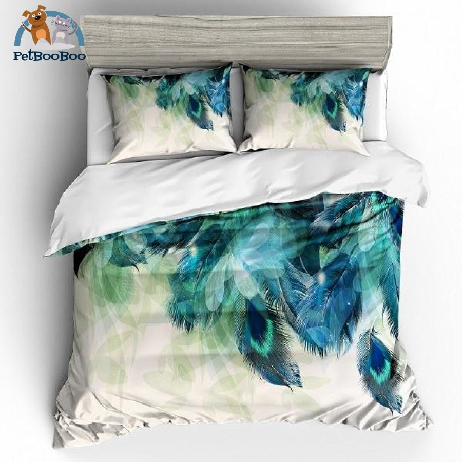 Blue Peacock Feather Bedding Duvet Cover Set