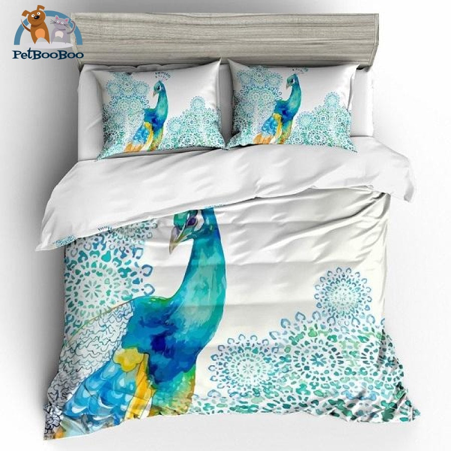 Light Blue Peacock Bedding Duvet Cover Set