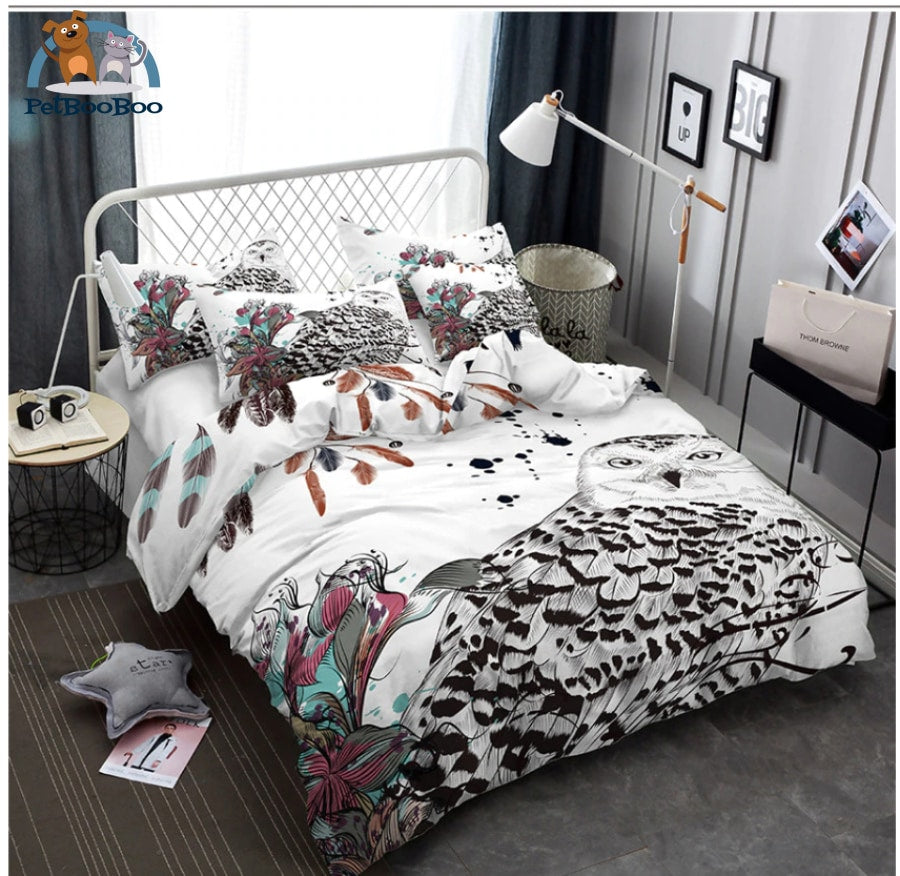 White Owl Bedding Duvet Cover Set