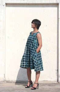Kiera's dress | Indigo checkered organic cotton