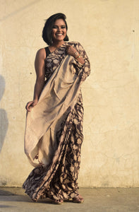 Sasha | Dark Brown silk saree with floral print