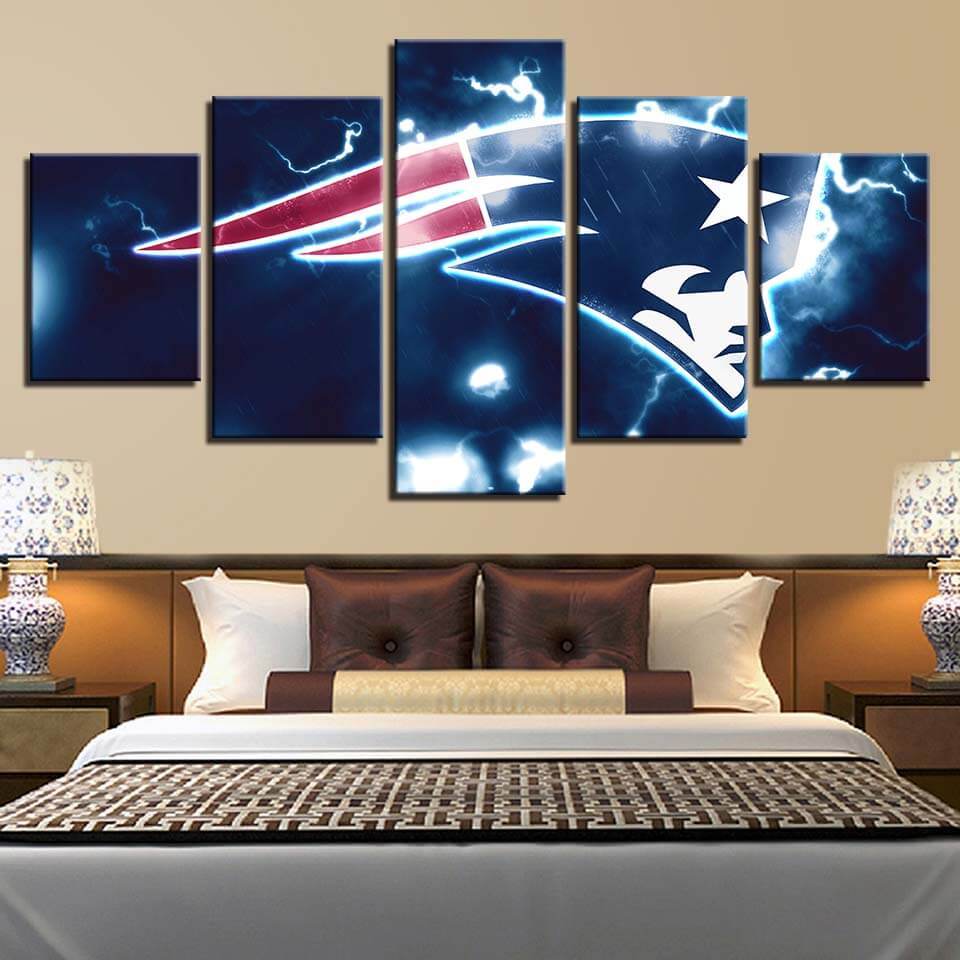 New England Patriots Canvas Logo Wall Art Decor Print Living Room 5 Panel Gentario