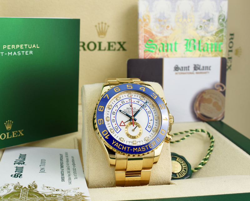 ROLEX 44mm 18kt Yellow Gold Yachtmaster II Blue Hands 116688 Blanc