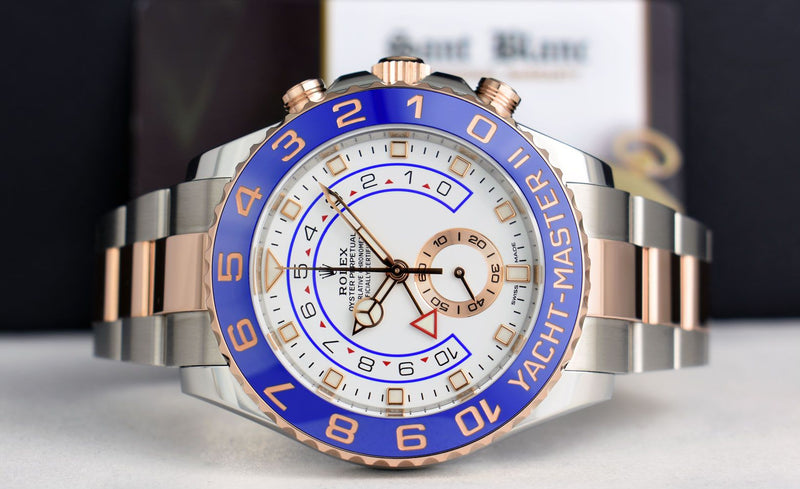 ROLEX 44mm Rose Gold & Stainless Steel YachtMaster Mercedes Hands M – Blanc