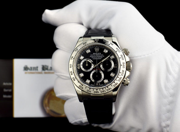 116519_used_sodalite_dd Rolex Daytona White Gold on Strap / Added Diamonds