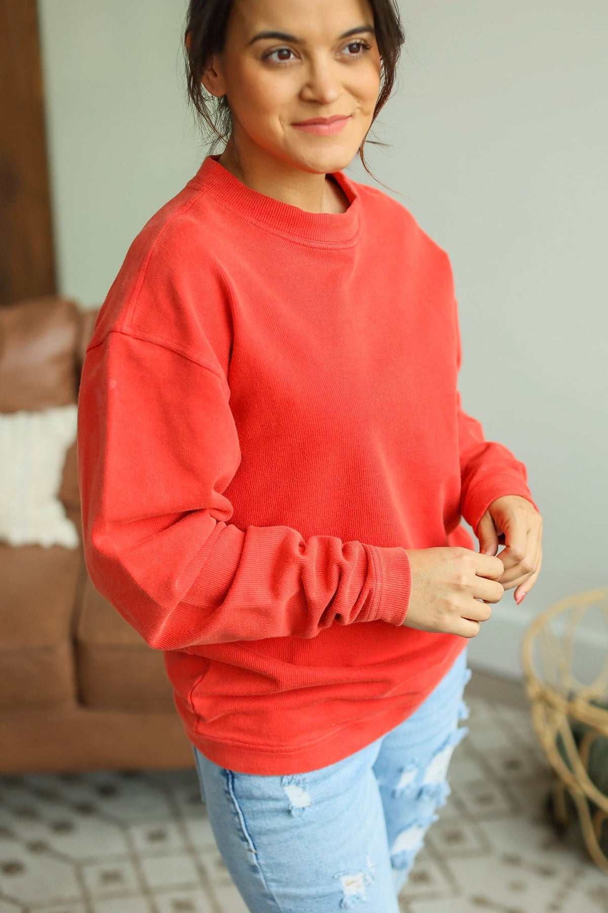 IN STOCK Vintage Wash Corded Pullover - Red