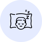 Line drawing of a person sleeping with 'zzz' above their head.