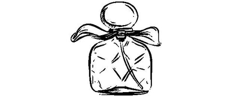 black and white illustration of a perfume bottle