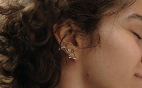 Side view of a head and an ear piercing