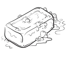 Black and white illustration of a soap bar