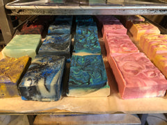 Row of soap in shelves