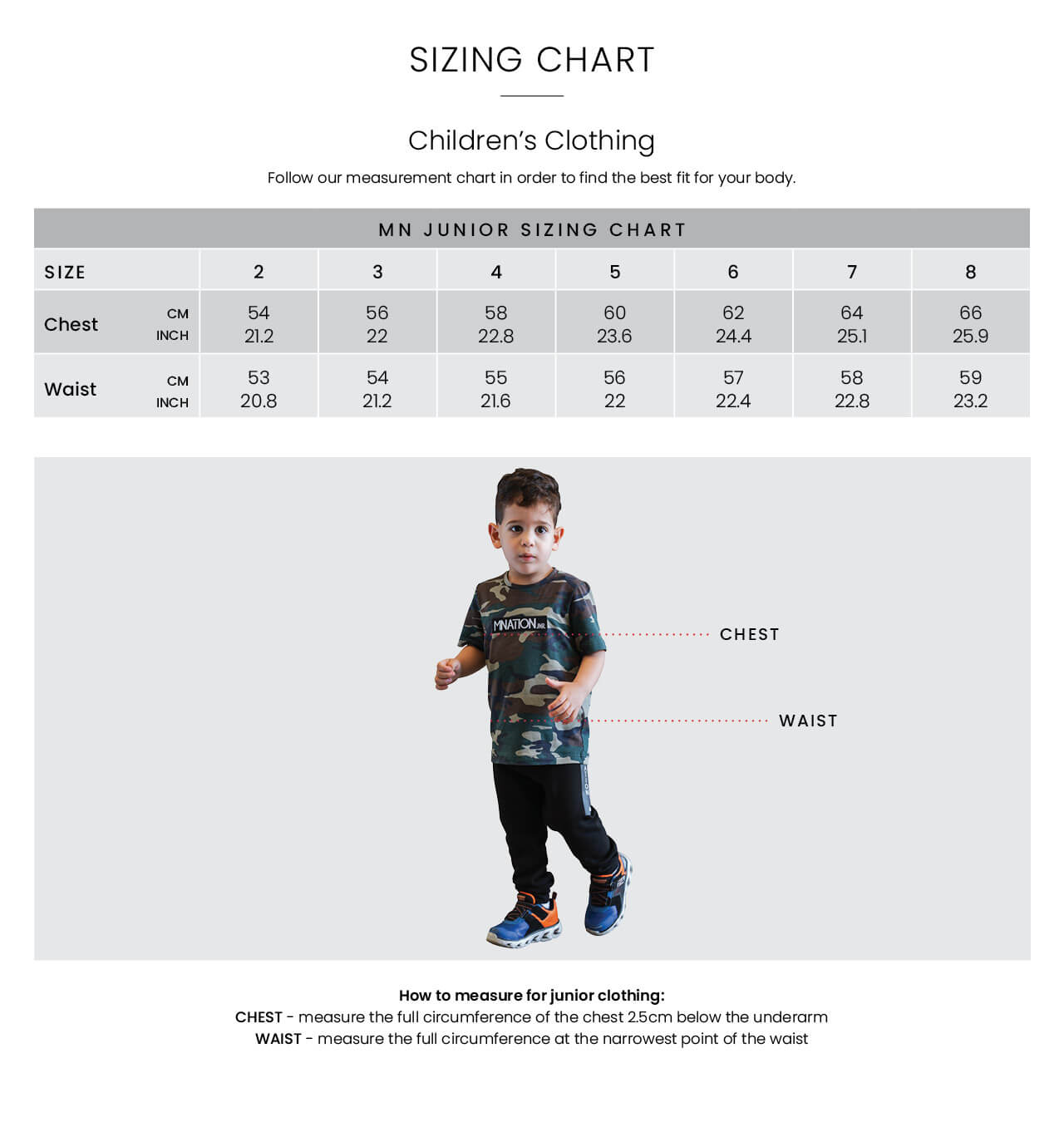 Kids Size Guide - Muscle Nation