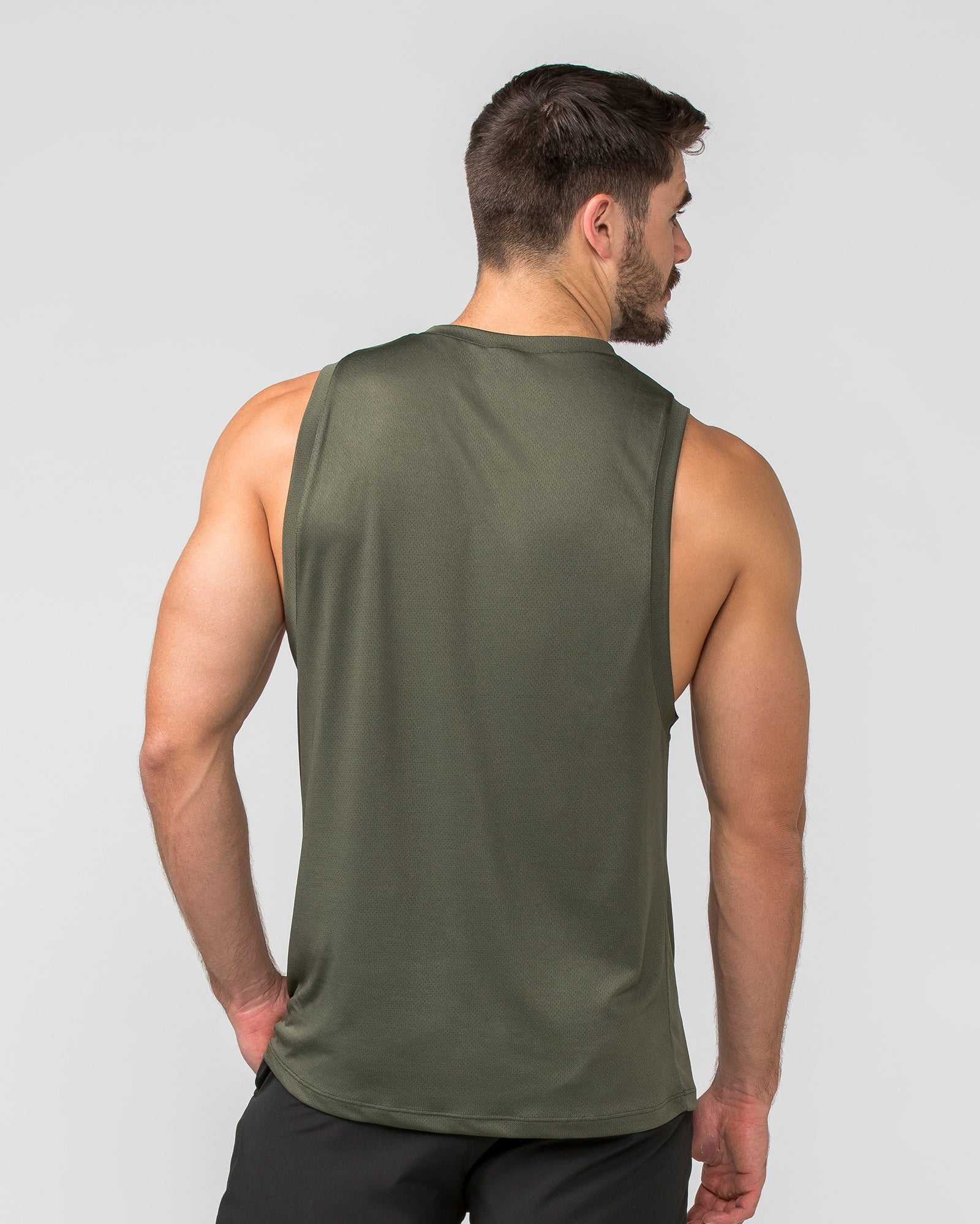 Burly Training Tank - Dark Khaki (White logo)