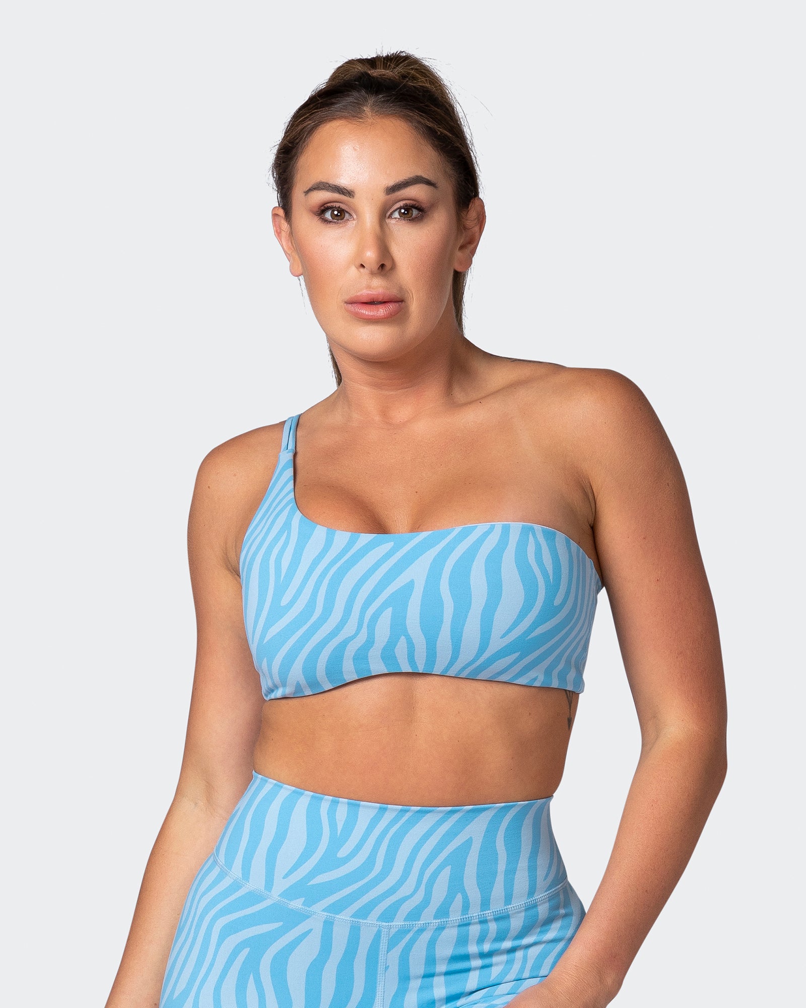 Movement One Shoulder Bralette - Alaska Zebra Print