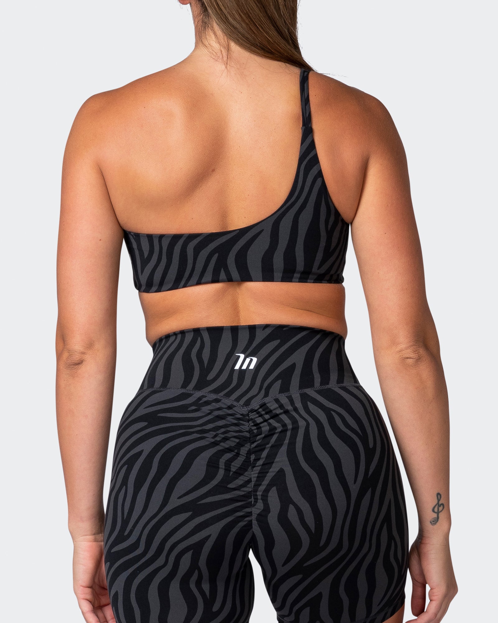 Movement One Shoulder Bralette - Monochrome Zebra Print