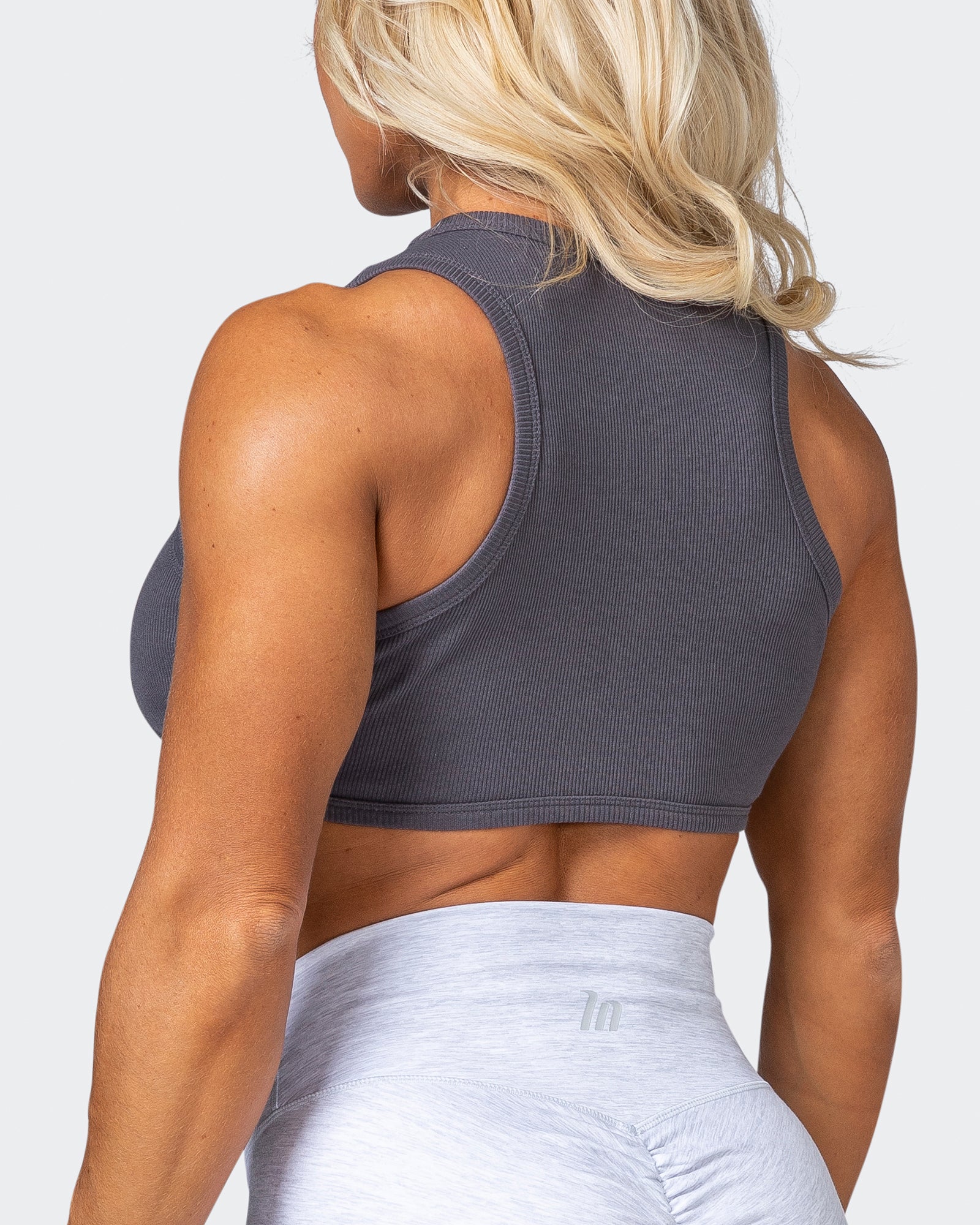 HBxMN Bliss Rib Cropped Tank - Charcoal