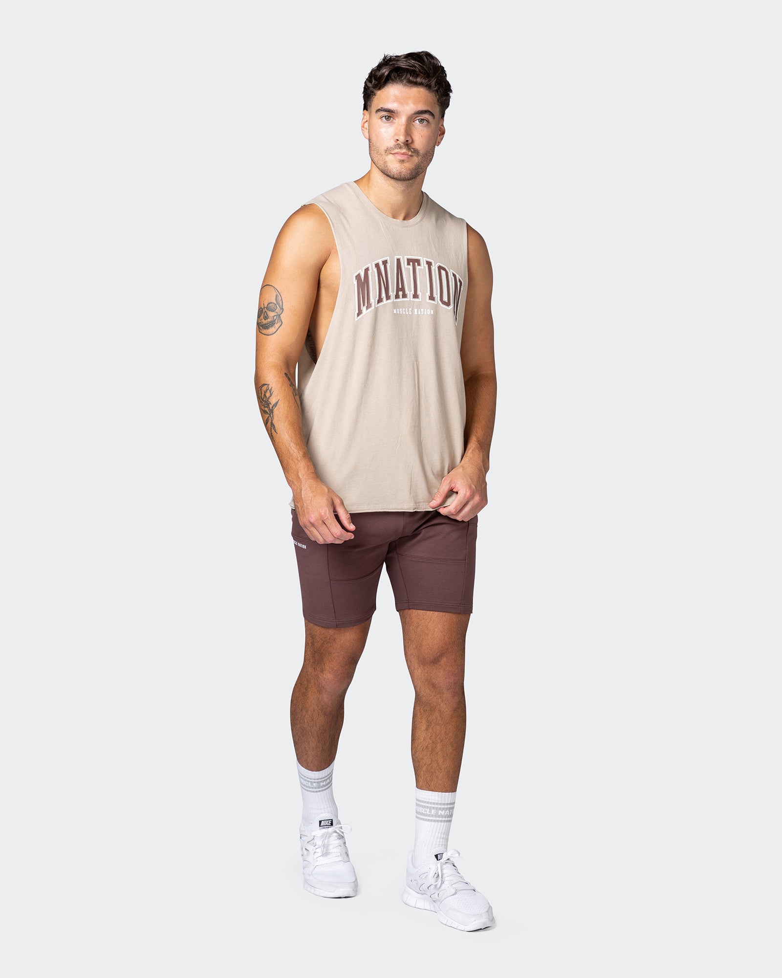 MNation Varsity Drop Arm Vintage Tank - Washed Bone