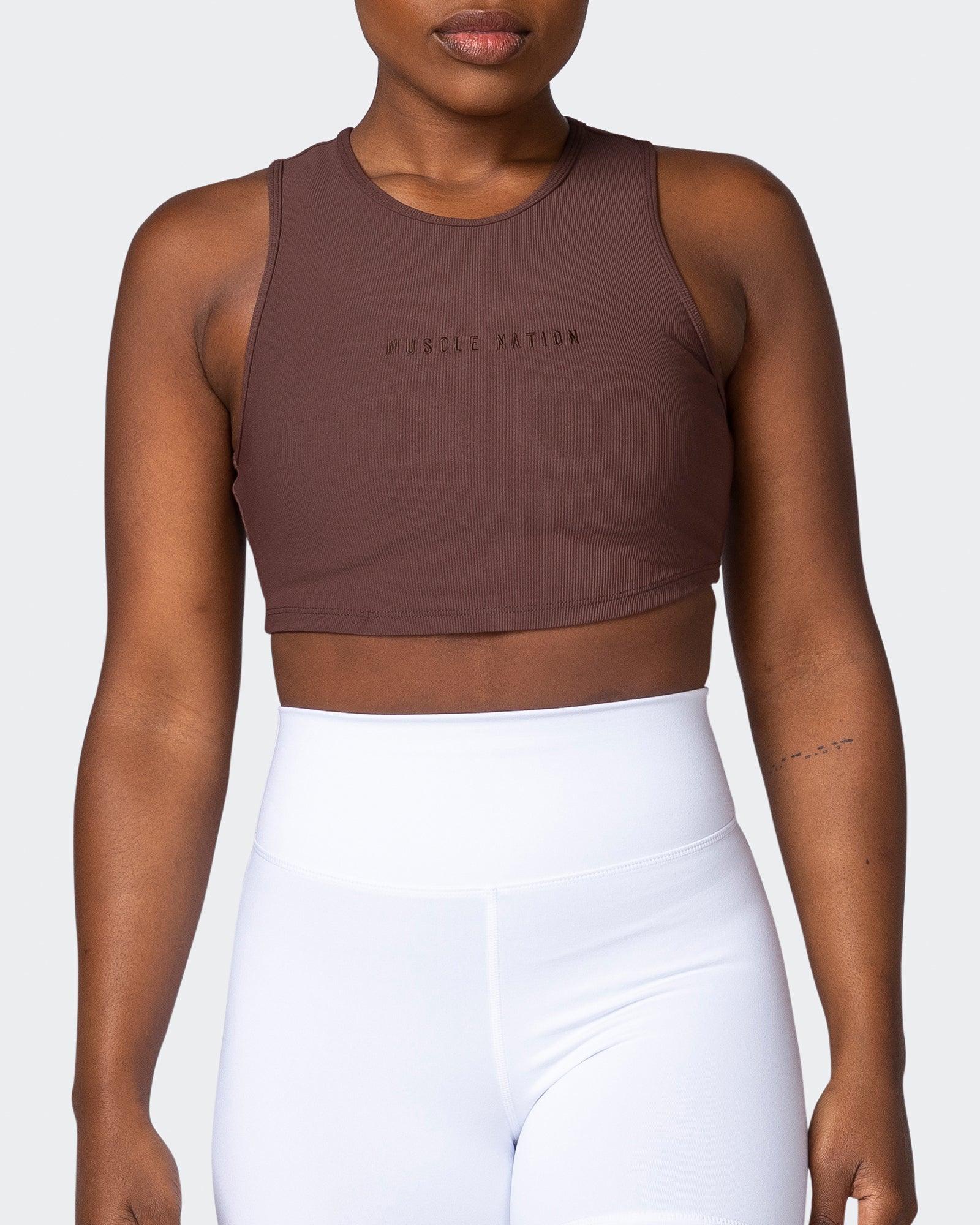 Off Duty Rib Cropped Tank - Coffee