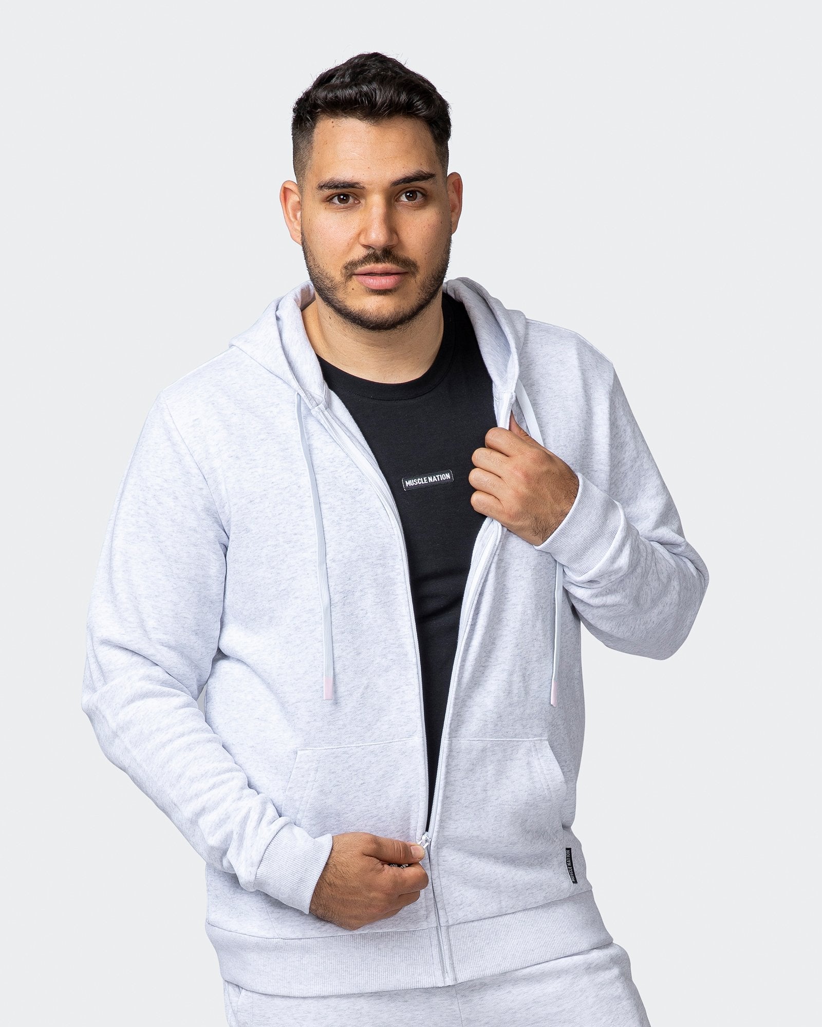 Zip Up Hoodie - White Marl