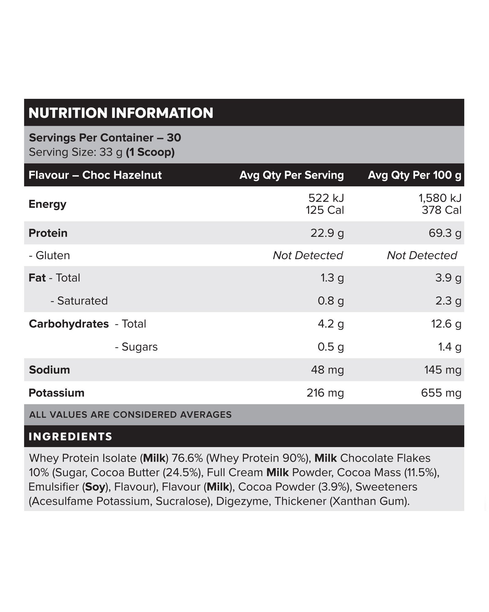 WHEY Protein Isolate - Choc Hazelnut - 30 serves