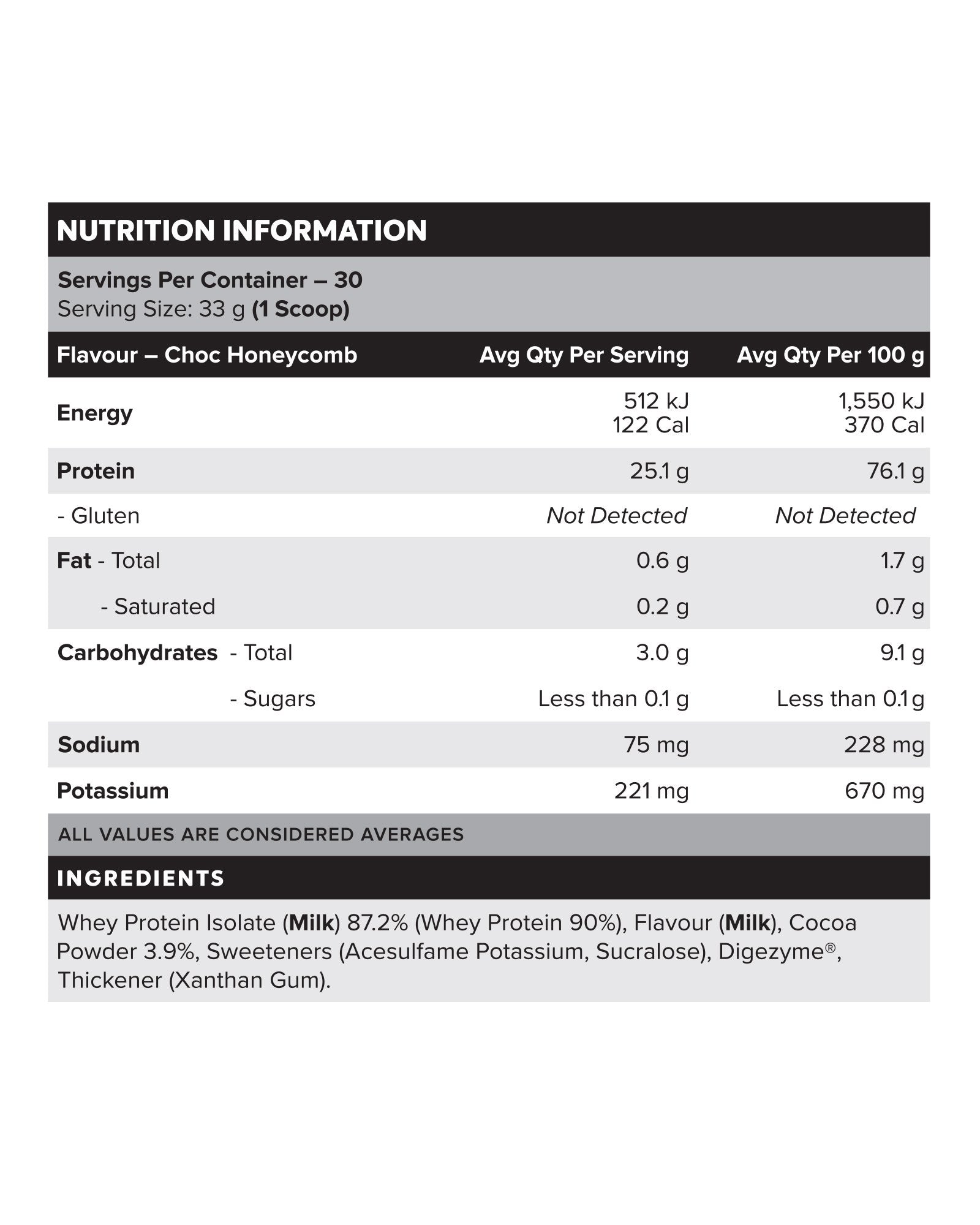 WHEY Protein Isolate - Choc Honeycomb - 30 serves