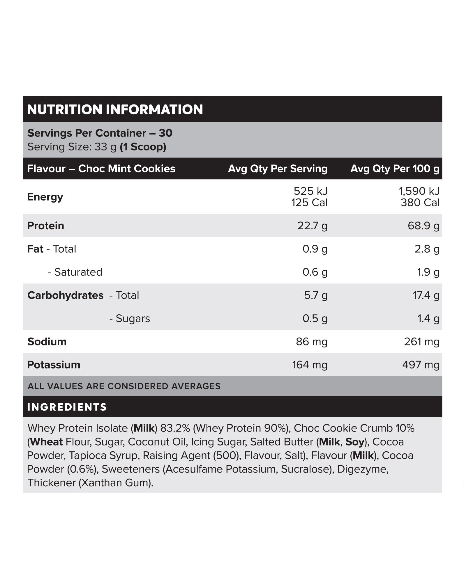 WHEY Protein Isolate - Choc Mint Cookies - 30 serves