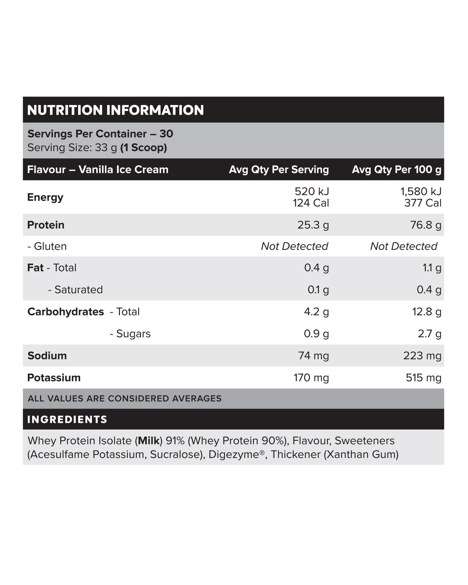 WHEY Protein Isolate - Vanilla Ice Cream - 30 serves