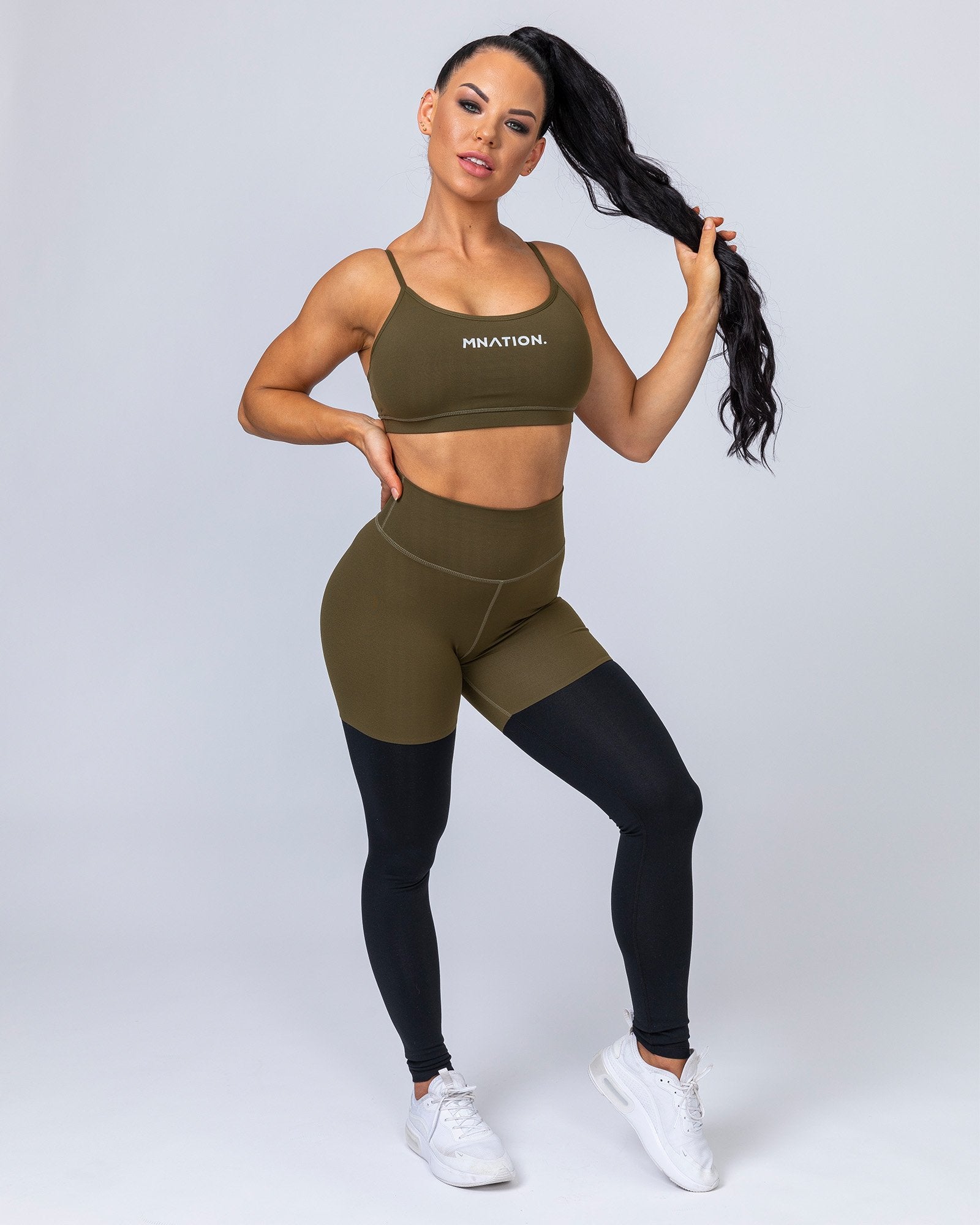 Two Tone Scrunch Leggings - Khaki / Black