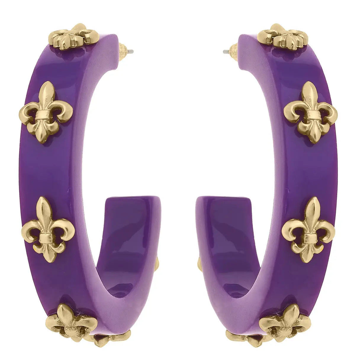 LSU Tigers Earrings Mardi Gras  Fleur De Lis Resin Hoop