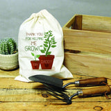 Thank You For Helping Me Grow Gardening Fork and Trowel, Presented in personalised bag, featuring 2 plant pots.  Father's Day Gift for Dads who love gardening.