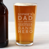 Personalised "Dad Jobs" Pint Glass. Father's Day Gifts for Beer Loving Dads