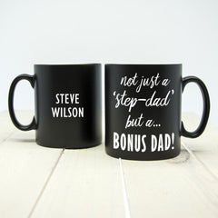 Personalised Step-dad Bonus Dad Father's Day Black Matte Mug