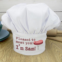 Personalised Pleased to Meat You Pun Chefs Hat