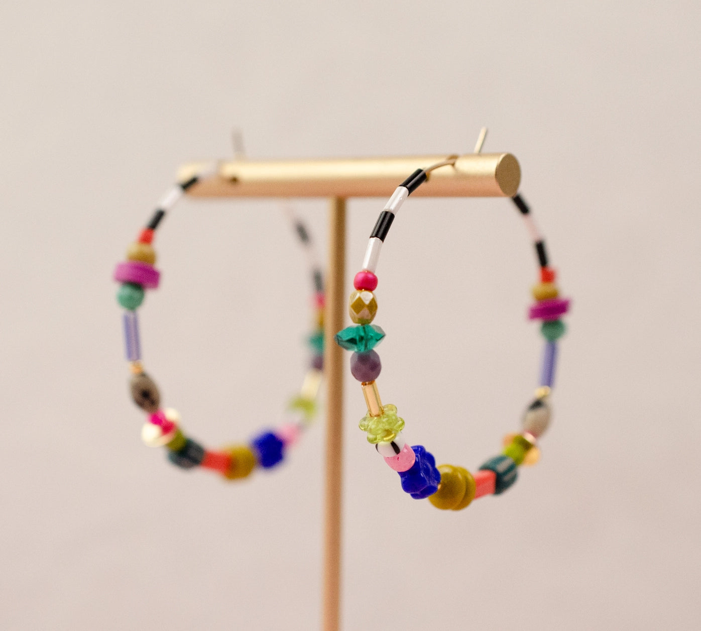 Large Colorful Beaded Hoop Earrings