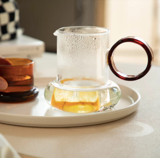  Amber Glass Pitcher Teapot with Cup Lid