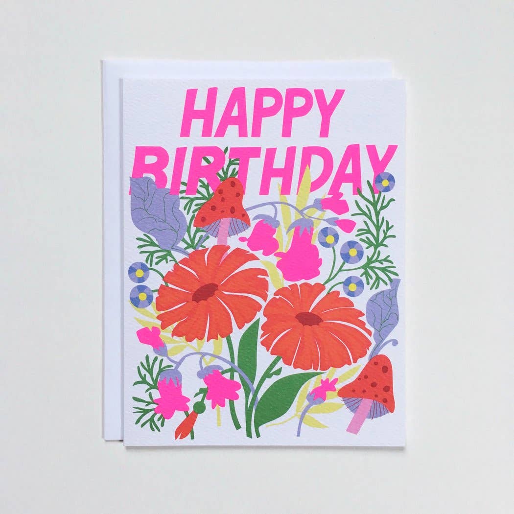 Happy Birthday Note Card with Mushrooms and Florals | Humboldt House