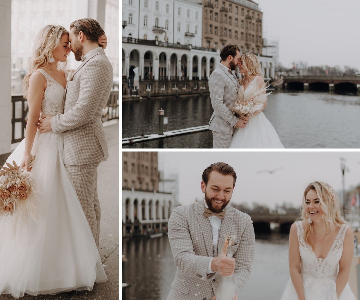 Brautpaar in Hamburg: Heiraten mit Haarschmuck von Mia&Martha