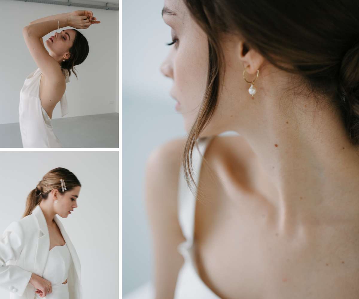 Moderner Bridal Style mit zarten Schmuckstücken in gold und echten Perlen von Mia&Martha