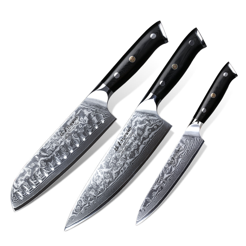 10pcs Kitchen Knives Set ,Stainless Steel Chef Knife Set,Japanese Damascus Style,Black, Size: 9.1 in, Gray