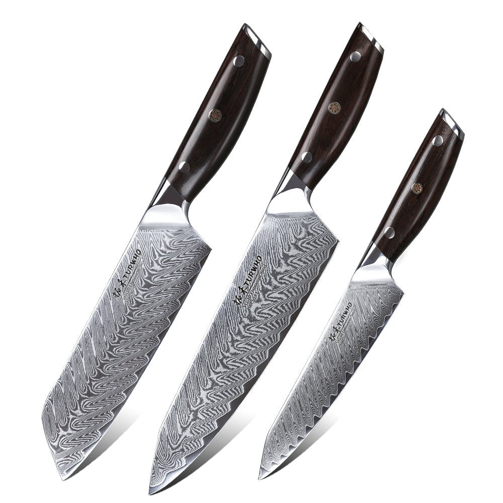 HARO CUTLERY Pacific Series 3 Piece Chef Knife Set Professional | Damascus  Kitchen Knife Set | VG10 Kitchen Knives Set | Cooking Knives Set for