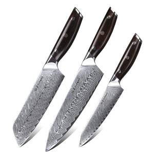 R4 Damascus 3-Piece Set (Paring Knife, Santoku Knife and Chef's Knife) «  Unique Japan