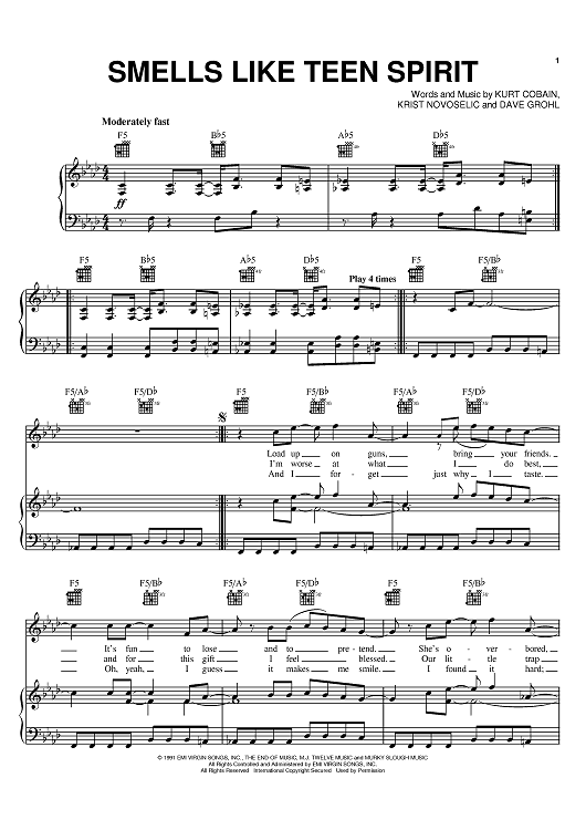 Smells Like Teen Spirit Sheet Music By Nirvana For Pianovocalchords 