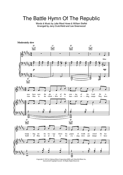 Battle Hymn Of The Republic" Sheet Music by Lee Greenwood for  Piano/Vocal/Chords - Sheet Music Now